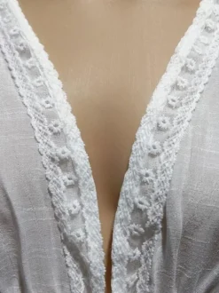 Cover Ups White Lace Up V Neck Half Sleeves Summer Beach Swimwear Cover Ups