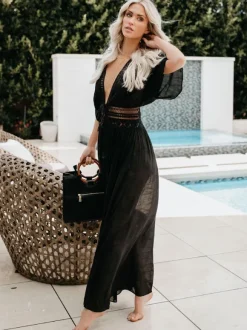 Cover Ups White Lace Up V Neck Half Sleeves Summer Beach Swimwear Cover Ups