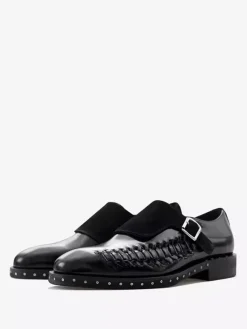 Cowhide Buckle Mens Monk Loafer Shoes