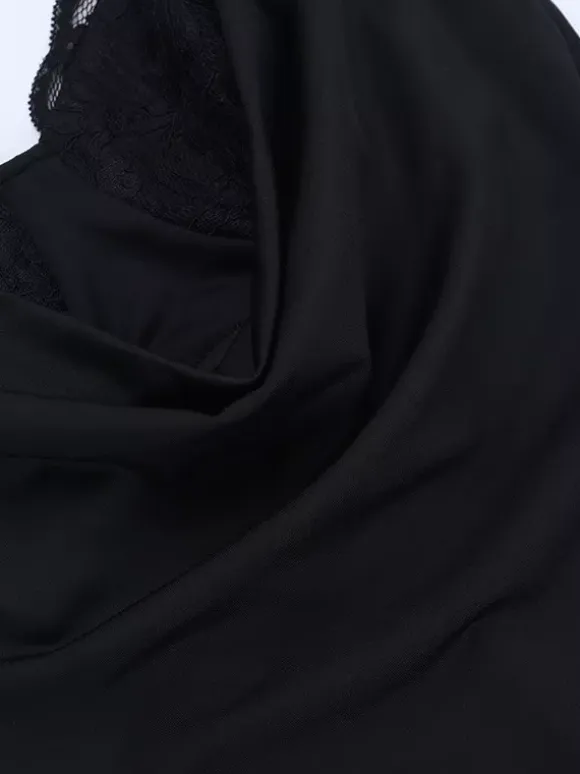 Cowl Neck Maxi Dress For Women - Black Elegant Lace Trim Bodycon Long Dress - Spring Evening Party Cocktail Wear 2026