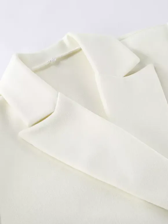 Cream Notched Lapel Women's Blazer - Oversized Single Breasted Jacket - Quiet Minimalist Street Casual Spring Outfit 2026