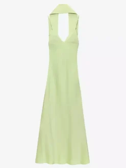 Creamy White Halter Neck Satin Maxi Dress For Women Elegant Formal Style