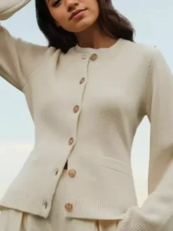 Crew Neck Knitted Cardigan Spring Casual Tops For Women 2026