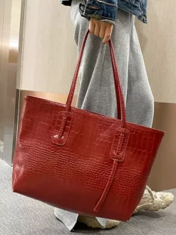 Crocodile Pattern Tote Bag Faux Leather Large Capacity Shoulder Bag For Women 2026