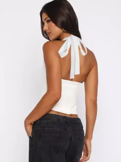 Crop Cami Tank Top Heart Plunge Halter Tie Back Slim Crop Cami Streetwear Top