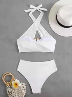 Cross Front Halter Bikini 2 Piece Swimsuit Set For Summer 2026