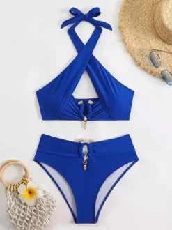 Cross Front Halter Bikini 2 Piece Swimsuit Set For Summer 2026