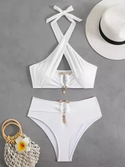 Cross Front Halter Bikini 2 Piece Swimsuit Set For Summer 2026