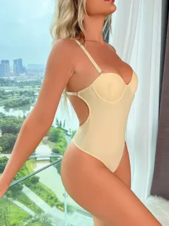 Cross Back Underwire Sculpting High Cut Bodysuit Shapewear
