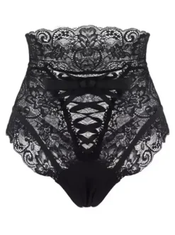 Crotchless Lingerie Black Sexy Panties Lace Up Women High Waist Underwear