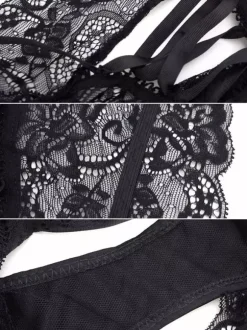 Crotchless Lingerie Black Sexy Panties Lace Up Women High Waist Underwear