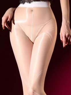 Crotchless Lingerie Hosiery Pantyhose High Gloss Sheer Tights