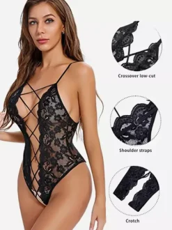 Crotchless Lingerie Lingerie Teddies Lace Backless Crotchless Black Teddies For Women