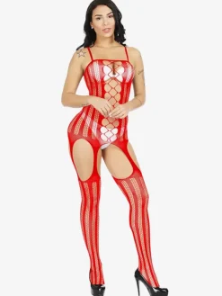 Crotchless Lingerie Women Sexy Bodystocking Fishnet White Cut Out Wedding Lingerie