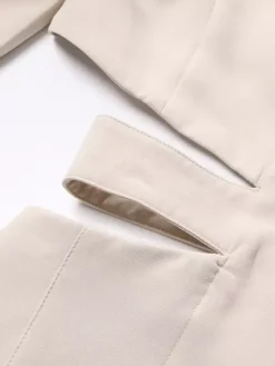 Cut Out Blazer For Women - Beige Elegant Single Button Slim Fit Long Jacket - Spring Office-to-dinner 2026