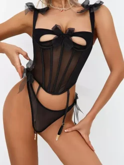 Cut Out Lingerie Sexy Black 2-Piece Bra Panty Sets