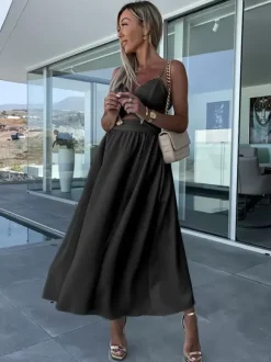 Cutout Twist Midi Slip Dress for Women - Sexy V Neck Split Cocktail Sun Dress - Summer Resort Wedding Guest 2026