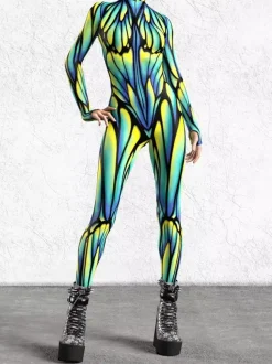 Cyberpunk Patterned Zentai Suits Woman Sexy Bodysuit Suit Butterfly Color Element Adults High-waisted Sports Jumpsuit Cosplay Costumes