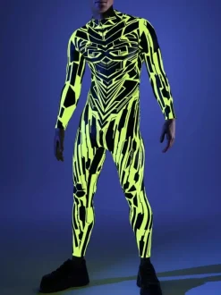 Cyberpunk Patterned Zentai Suits Kid Men Women Jumpsuits Machine Zentai Skinny Costume Multicolour Printing Bodysuit Party Festival Outfit Catsuit Front Zipper