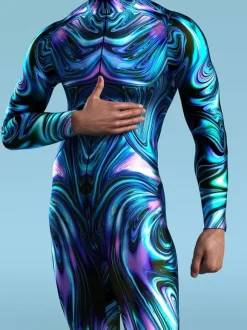 Cyberpunk Patterned Zentai Suits Kid Men Women Jumpsuits Machine Zentai Skinny Costume Multicolour Printing Bodysuit Party Festival Outfit Catsuit Front Zipper