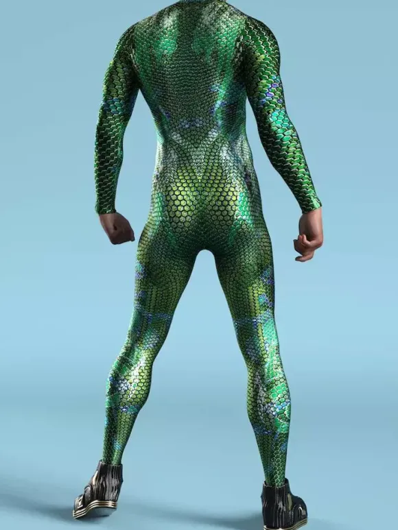 Cyberpunk Patterned Zentai Suits Green Chameleon Camouflage Bodysuit 3D Printed Reptile Skin Texture