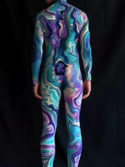 Cyberpunk Patterned Zentai Suits CyberPunk Mens Jumpsuit Mechanical Armor Cosplay Costume Steampunk Elastic Bodysuits Rompers