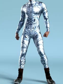 Cyberpunk Patterned Zentai Suits 3D Printing Jumpsuit Robot Bodysuit Cosplay Costume Skeleton Catsuit Men Zentai Party Clothes Elastic Carnival Romper