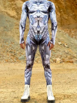 Cyberpunk Patterned Zentai Suits 3D Printing Jumpsuit Robot Bodysuit Cosplay Costume Skeleton Catsuit Men Zentai Party Clothes Elastic Carnival Romper