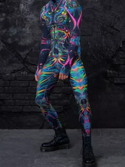 Cyberpunk Patterned Zentai Suits 3D Printing Jumpsuit Robot Bodysuit Cosplay Costume Skeleton Catsuit Men Zentai Party Clothes Elastic Carnival Romper