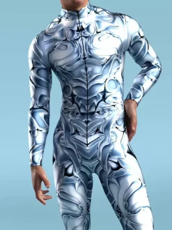 Cyberpunk Patterned Zentai Suits 3D Printing Jumpsuit Robot Bodysuit Cosplay Costume Skeleton Catsuit Men Zentai Party Clothes Elastic Carnival Romper