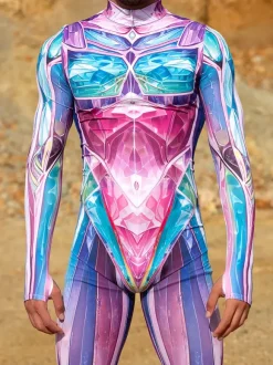 Cyberpunk Patterned Zentai Suits 3D Printing Jumpsuit Robot Bodysuit Cosplay Costume Skeleton Catsuit Men Zentai Party Clothes Elastic Carnival Romper