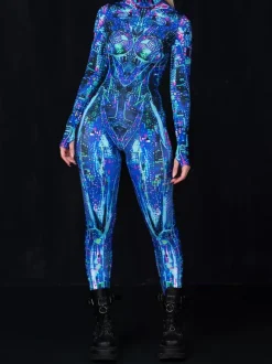 Cyberpunk Patterned Zentai Suits Bodysuit Caitsuit Adult Anime Character Cosplay Jumpsuits 3D Digital Color Printed Aerial Yoga Performance Stage Costumes