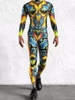 Cyberpunk Patterned Zentai Suits Adult Men Zipper Catsuit Machine 3d Printed Jumpsuit Game Party Zentai Suit Male Cosplay Bodysuit Rave Festival Robot Costumes