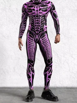 Cyberpunk Patterned Zentai Suits Adult Men Zipper Catsuit Machine 3d Printed Jumpsuit Game Party Zentai Suit Male Cosplay Bodysuit Rave Festival Robot Costumes