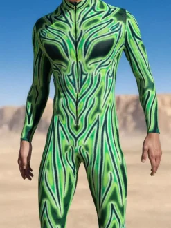 Cyberpunk Patterned Zentai Suits Adult Men Zipper Catsuit Machine 3d Printed Jumpsuit Game Party Zentai Suit Male Cosplay Bodysuit Rave Festival Robot Costumes