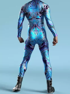 Cyberpunk Patterned Zentai Suits Adult Men Zipper Catsuit Machine 3d Printed Jumpsuit Game Party Zentai Suit Male Cosplay Bodysuit Rave Festival Robot Costumes