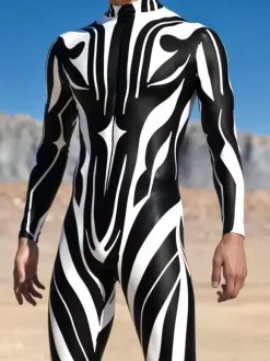 Cyberpunk Patterned Zentai Suits Adult Men Zipper Catsuit Machine 3d Printed Jumpsuit Game Party Zentai Suit Male Cosplay Bodysuit Rave Festival Robot Costumes