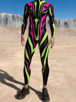 Cyberpunk Patterned Zentai Suits Adult Men Zipper Catsuit Machine 3d Printed Jumpsuit Game Party Zentai Suit Male Cosplay Bodysuit Rave Festival Robot Costumes