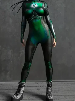 Cyberpunk Women's Zentai Long Sleeves Cybernetic Soldier Metallic Women's Catsuit Zentai