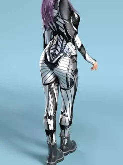 Cyberpunk Women's Zentai Long Sleeves Cybernetic Soldier Metallic Women's Catsuit Zentai