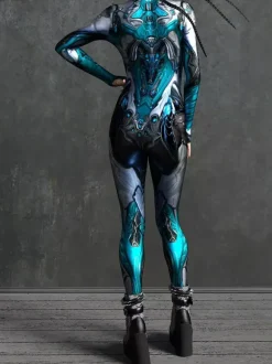 Cyberpunk Women's Zentai Long Sleeves Cybernetic Soldier Metallic Women's Catsuit Zentai