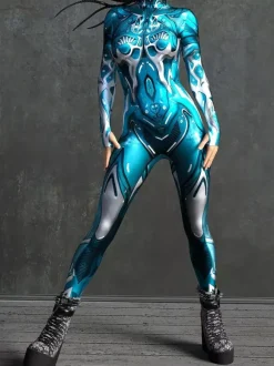 Cyberpunk Women's Zentai Long Sleeves Cybernetic Soldier Metallic Women's Catsuit Zentai