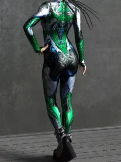 Cyberpunk Women's Zentai Long Sleeves Cybernetic Soldier Metallic Women's Catsuit Zentai