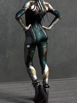 Cyberpunk Women's Zentai Long Sleeves Cybernetic Soldier Metallic Women's Catsuit Zentai