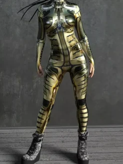 Cyberpunk Zentai Women's Robot 3D Print Metallic Women's Zentai Catsuits