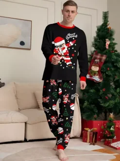 Dabbing Santa Black And Red Matching Family Christmas Pajamas 2026