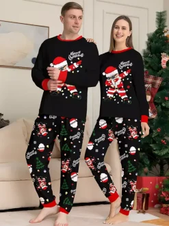 Dabbing Santa Black And Red Matching Family Christmas Pajamas 2026