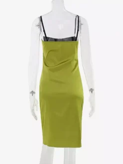 Daily Dresses Contrast Bust Satin Spaghetti Strap Ruched Bodycon Midi Dress