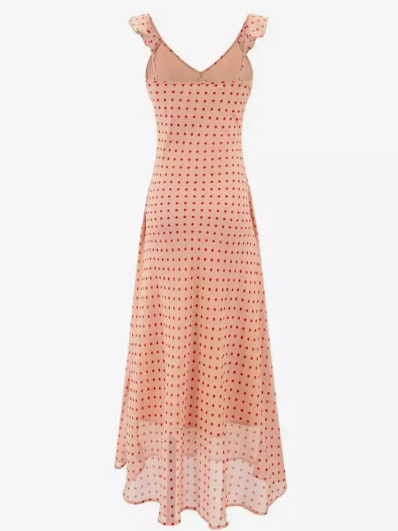 Daily Dresses For Women Red Shaping Flowers Sleeveless V-Neck Raised Waist Printed Dress