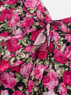 Daily Dresses For Women Red Shaping Flowers Sleeveless V-Neck Raised Waist Printed Dress